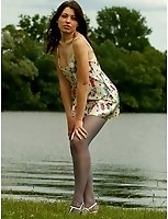 Teen In Blue Pantyhose At The Side Of A River